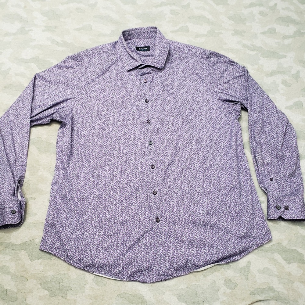 Bugatchi Shirt Mens XL Purple Floral Stretch Long Sleeve Button Up